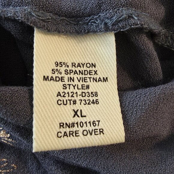 Kim & Cami Womens XL Gray Metallic Gold Floral Top Rayon Stretch Batwing Dolman - Picture 6 of 7